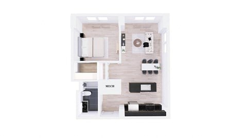 Floor plan for 1 bed, 1 bath, 798 sqft